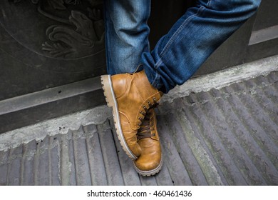 Fashion Blue Jeans Brown Shoes Stock Photo 460461436 | Shutterstock