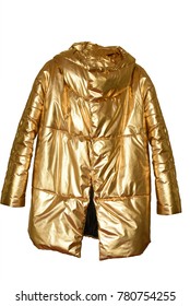 Fashion Brilliant Gold Winter Jacket Over White Background