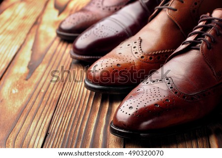 Fashion classical polished men's brown oxford brogues.Selective focus