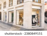 Fashion clothing storefront facade and windows mockup for your own branding