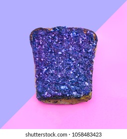 Fashion Creative Ultra Violet Toast On Pink Paper Background. Trendy Minimal Pop Art  Style. Conceptual Idea With Bread.