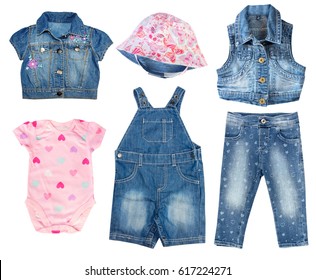 Fashion Denim Baby Clothes Set.Child Girl Collage Clothing.Kids Wear.Jeans,overall,hat,vest,bodysuit.