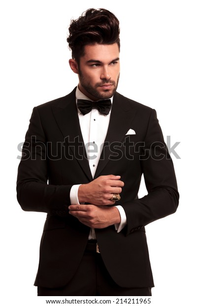 Fashion Elegant Man Tuxedo Fixing His Stock Photo (Edit Now) 214211965