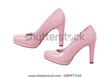 Fashion female pink shoes with heels. Women's fashion shoes casual design isolated. Side view close up.