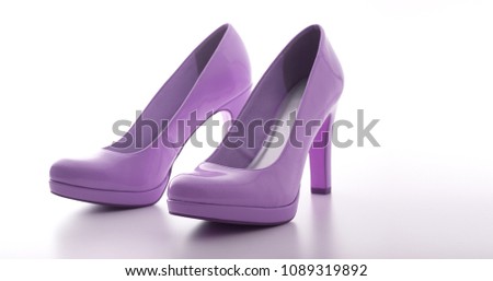 Fashion female shoes with heels. Women's fashion shoes casual design isolated on white background. Front view close up.