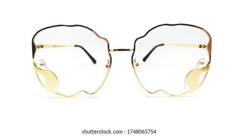 Fashion Golden Eye Glasses Accessory, Single Object Studio Shot Front View