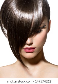 Fashion Haircut. Hairstyle. Stylish Fringe. Short Hair Style