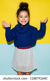 Fashion kid, kid model in a studio, bright background