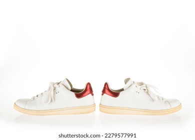 Fashion Ladies Shoes Women's Footwear White and Red Sneakers Pair Sides - Shutterstock ID 2279577991