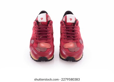 Fashion Ladies Shoes Women's Footwear Red Sneakers Pair Front - Shutterstock ID 2279580383