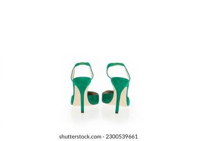 Fashion Ladies Shoes Women's Footwear Green Velvet Heels Pair Back