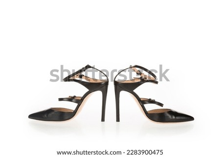 Fashion Ladies Shoes Women's Footwear Black Leather Mule Sandals Pair Sides