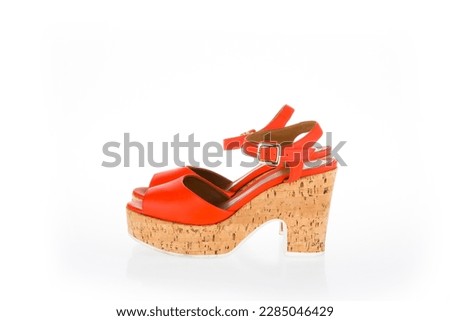 Fashion Ladies Shoes Women's Footwear Orange Sandals Pair Side