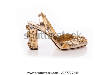 Fashion Ladies Shoes Women's Footwear Shiny Golden with Spikes Sandals Side