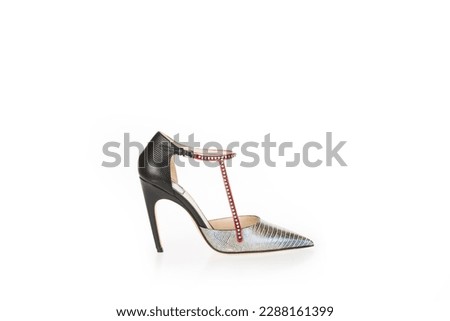 Fashion Ladies Shoes Women's Footwear Black and Silver Pattern Heels Side