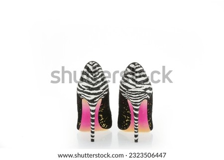 Fashion Ladies Shoes Women's Footwear Zebra Pattern and Colored Black Lace Heels Pair Back