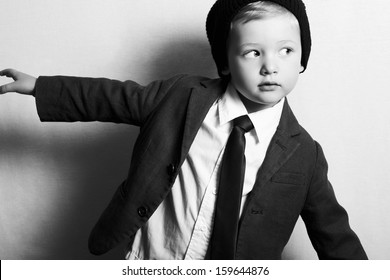 Fashion Little Boy In Tie.stylish Kid. Fashion Children.suit.monochrome