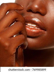 Fashion makeup. Close-up of  lips African American young woman. 