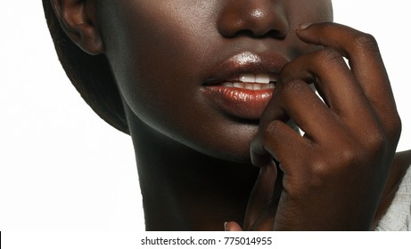 Fashion Makeup. Close-up Of  Lips African American Young Woman. 