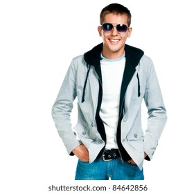 Fashion Man In Sunglasses On White Background