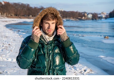 fashion man at winter holidays. casual man in winter fashion jacket. man in winter fashion