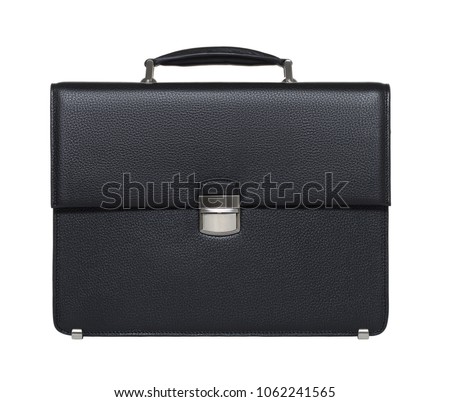 Fashion men's leather bag, briefcase, diplomat, for office, for laptop, isolated on white background, clipping path, for design, mock up, black