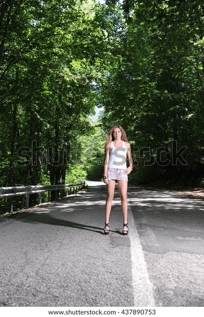 Fashion Model Posing On Way Stock Photo (Edit Now) 437890753