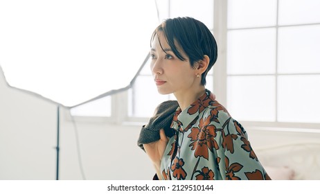 Fashion Model In The Shooting Studio.