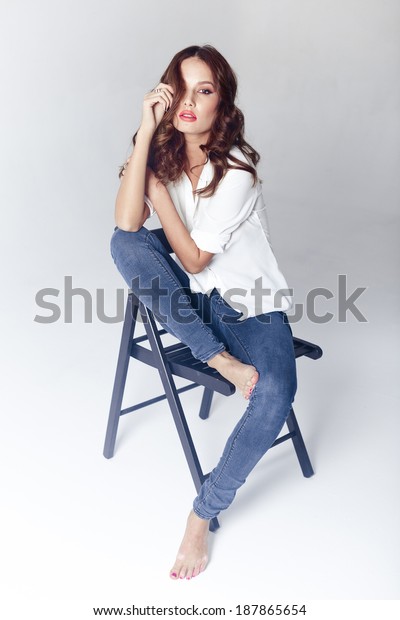 Fashion Model Sitting On Chair Blouse Stock Photo 187865654 | Shutterstock
