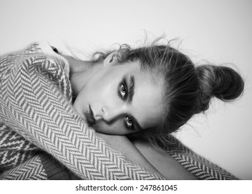 Fashion Model Test Shoot Black And White Portrait