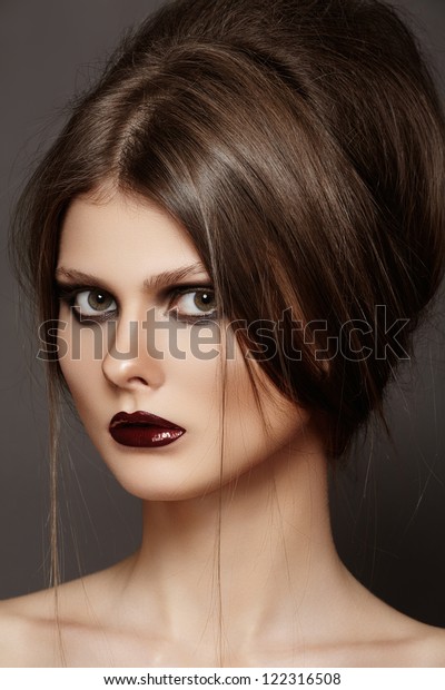 Fashion Model Tousled Hair Makeup Portrait Stock Photo Edit Now