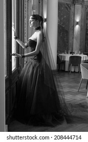 Fashion Model Wearing Black Wedding Dress