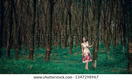 Similar – Mädchen in rotem Kleid im Wald