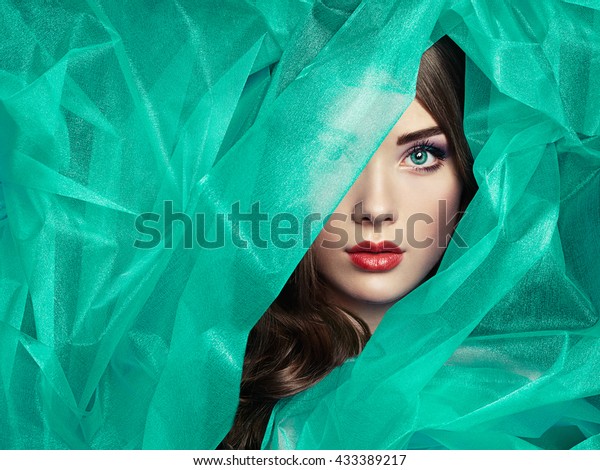 Fashion Photo Beautiful Women Under Turquoise Stock Photo Edit