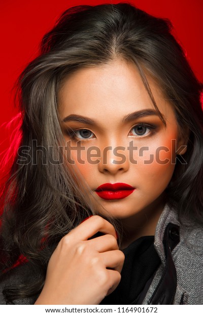 Fashion Portrait Asian Gray Curl Hair Stock Photo (Edit Now) 1164901672