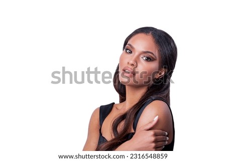 Fashion Portrait beautiful African American Woman with Perfect make-up. isolated. black young woman with perfect skin and bright makeup with arrows. isolated 