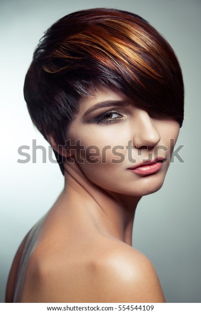 Fashion Portrait Beautiful Girl Colored Dyed Stock Photo