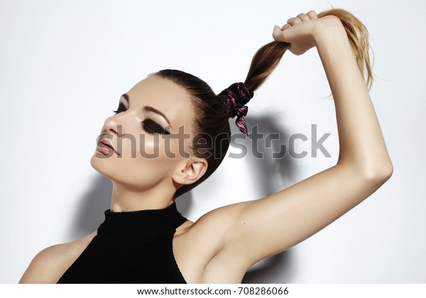 Fashion Portrait Beautiful Young Woman Ponytail Stock Photo Edit