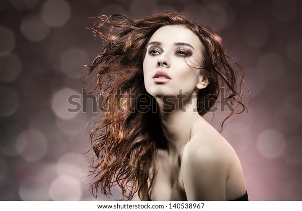 Fashion Portrait Beuty Brunette Girl Wavy Stock Photo Edit Now