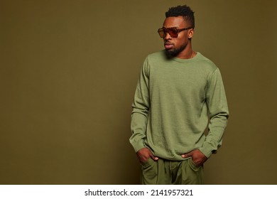 Fashion Portrait Of Handsome African Man. Monochromatic Fashion Look