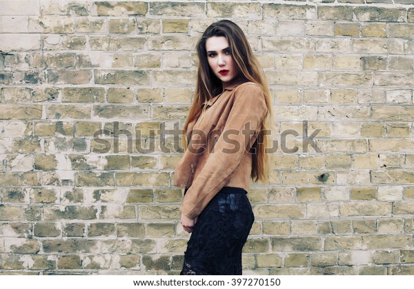 Fashion Portrait Young Pretty Hipster Girlwearing Stock Photo