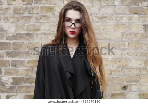 Fashion Portrait Young Pretty Hipster Girlwearing Stock Photo
