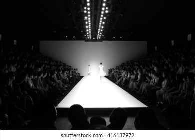 Fashion runway out of focus in black and white,blur background