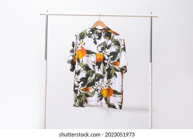 Fashion Seamless Flower, Leaves. Drawn On Summer Shirt Clothes On Hanger