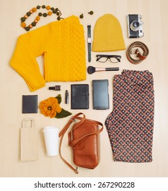 Fashion Set Of Clothing And Accessories For The Fall, Fashion Concept 
