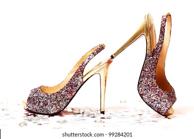 Fashion sexy high heel shoes on white studio background