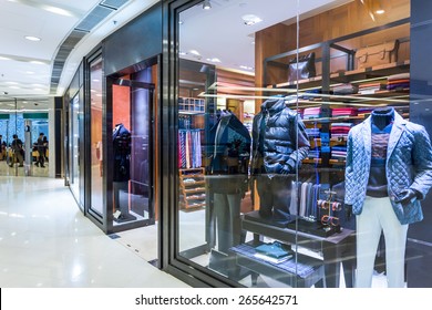 Fashion Shop Display Window And Clothes.