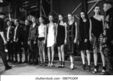 Fashion Show, Catwalk Runway Event Backstage Blurred On Purpose