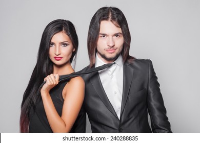 Fashion Style Photo Of Beautiful Couple, Studio Shoot