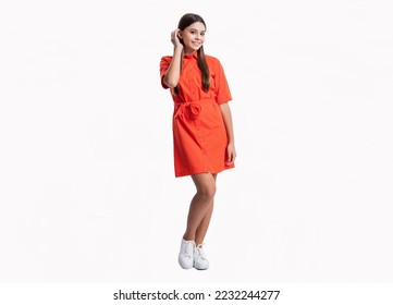 fashion style of teen girl wear tshirt standing in full length. teen style of pretty girl. - Shutterstock ID 2232244277
